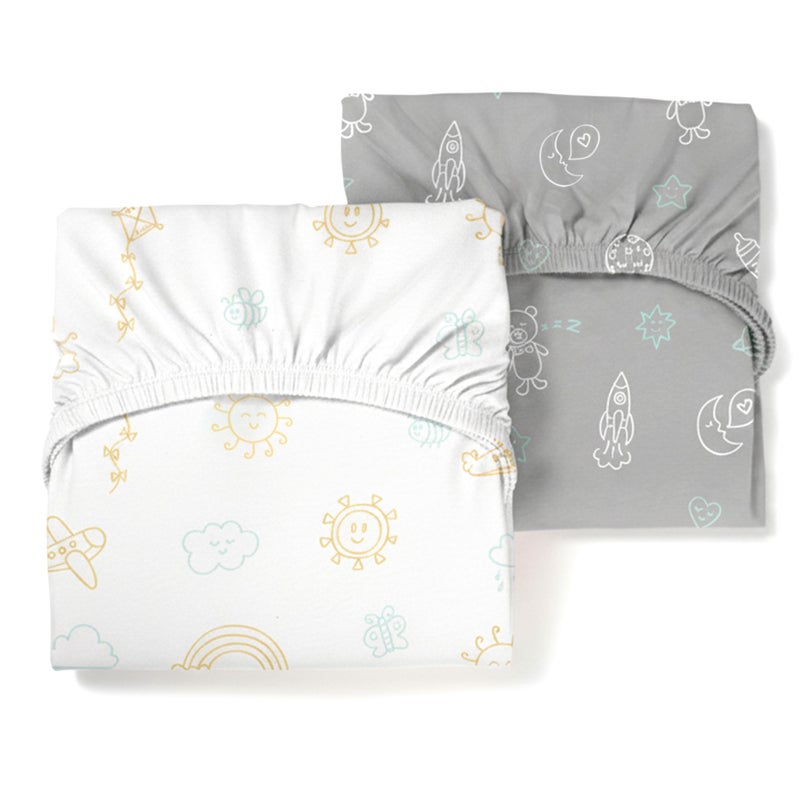 Luvberries Guava Lotus Travel Crib Sheets (Set of 2) â€“ 100% Organic Cotton Fitted Sheets for Baby Play Yard & Mini Crib Mattress â€“ Super Soft Jersey Knit â€“ Snug Fit & Washable (Day & Night) - Image 1